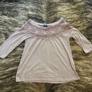 Day trip Crochet Yoke wide neck top